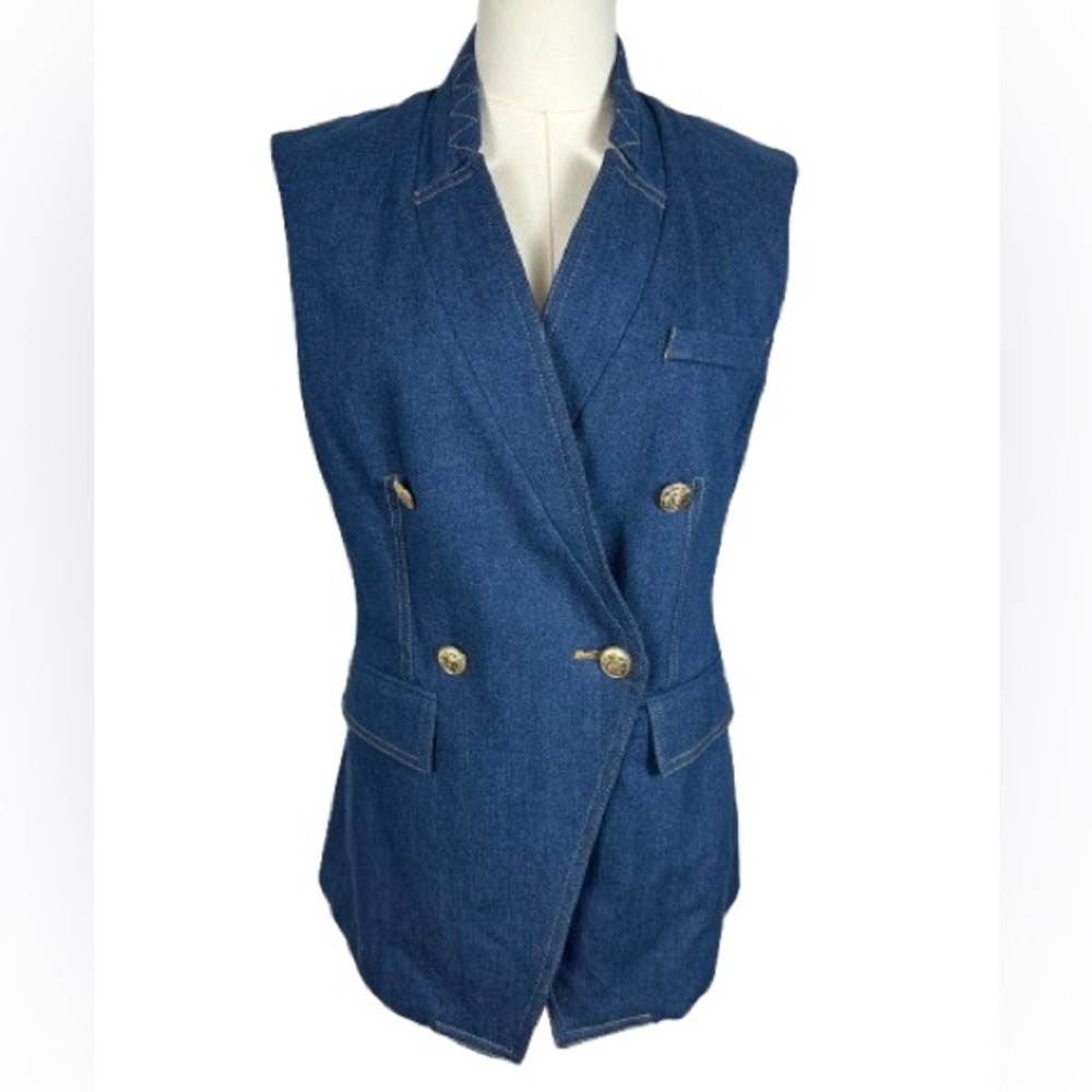 Jason Wu Sleeveless Double-Breasted Denim Vest - Blue